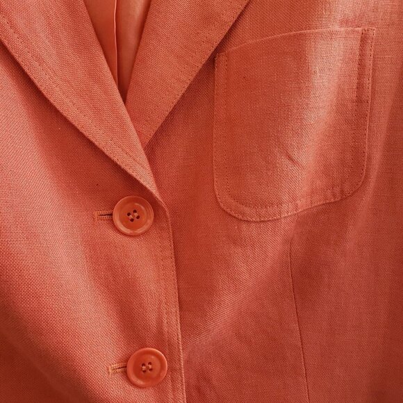 Talbots 100% Irish Linen 3 Button Sz 10 Petite Women's Orange Lined Blazer - Picture 4 of 7
